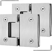 Glass Door Hinge,Bathroom Clamp,Pivot Hinges,2 Pack 304 Stainless Steel Glass Door Hinges, Brushed Silver 180° Two-Way Bathroom Glass Clamp, 8-12mm Swing Door Shower Enclosure Hinges