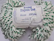 NEW VINTAGE GREEN & WHITE BRAIDED ELEGANCE CORD - 6mm 100yds - MACRAME CRAFTS