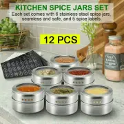 1-12X Magnetic Spice Jars Stainless Steel Spice Tins Spice Seasoning Containers