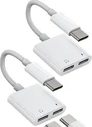 USB C Audio Charger Jack Adapter(2 pack)Headphone Dongle for iPhone 16 15 Pro Type C Charging Cable Earphone Splitter DAC Aux Stereo Compatible for Samsung for Apple for iPad Android Laptop Converter