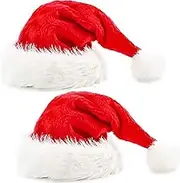 1/2pcs Santa Hats Set for Adult Red Fluffy Christmas Santa Hat for Christmas Stocking Stuffer Gift New Year Party Supplies