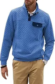 [JMIERR] Men's Casual Pullover Sweatshirts Long Sleeve Stand Collar Quilted Sweatshirt Button Workout Warm Sweater