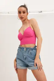 Blue Denim Shorts High Waist Paperbag - Size 6, Women's Relaxed Short