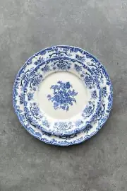 Porcelain Premium Antique Baby Blue Floral Dinnerware Sets Dinner Plates 24 pcs