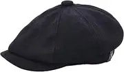 [Yosang] Generic Men's Flat Cap Gatsby Flat Cap Balloon Hat Newsboy Hat Baker Boy Hat 8-Panel, Black, One Size
