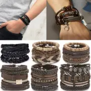 5/6pcs/set Multilayer Leather Leaf Bracelet Men Women Wristband Bangle Cuff Gift
