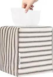 LeCorner Tissue Box Cover, Fabric Tissue Box Holder Square, Stylish Toilet Paper Storage, Modern Bathroom Counter Organizer Decorations Accessories,Ticking Stripe 5''x5''x5'' (Pastel Grey)