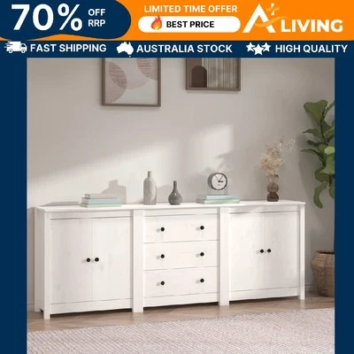 Sideboard White 210x35x80 cm Solid Wood Pine Storage Furniture Home Decor 14070