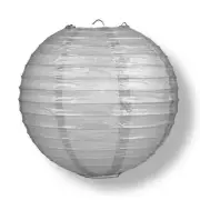 12" Silver Round Paper Lantern, Even Ribbing, Hanging Decoration