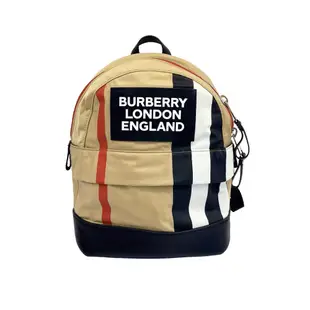 BURBERRY 品牌經典字母LOGO 黑色小牛皮拚尼龍格紋後背包