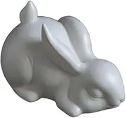 OWIEN Sleeping Animal Garden Statue, 3" High Ceramic Rabbit Animal Figurines, Suitable for Indoor Outdoor Art Decoration