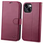 Compatible with iPhone 15 Wallet Case, PU Leather Flip Folio Case Burgundy