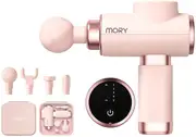 Mory X1 Electric Massage Gun Deep Tissue & Muscle Therapy - Portable Hand Held Percussion Vibration Massager - Replaceable Heads - Adjustable Speeds - Pastel Pink