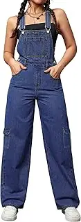 [Flvsun] Womens Overalls Demin Wide Leg Cargo jumpsuit Loose Fit Bib Baggy Jean Overalls Adjustable Straps for Women.