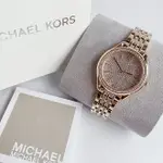 美國百分百【MICHAEL KORS】手錶 MK7085女錶 MK 鍊帶腕錶 大LOGO 水鑽 玫瑰金 BO52