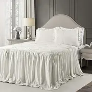 Lush Decor Ravello Pintuck Ruffle Skirt Bedspread Set - Luxe 3 Piece Ruffled Bedding Set - Traditional Glam & Farmhouse Inspired Bedroom Decor - Queen, White