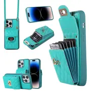 Crossbody Wallet Case with Card Holder Leather iPhone Protective Case-Green