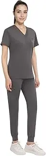 [Anwrtuk] Scrubs for Women Set, Medical Uniform Stretch V-Neck Collar Scrub Top & Jogger Pant with Waistband, Multi Pocket