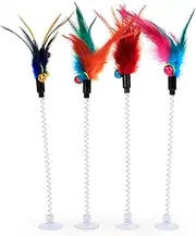 1PC Funny Spring Pet Cats Toy Interactive Teaser Rods Elastic with Bell Sucker Spring Fur Feather and Color Toy Bottom