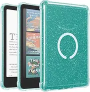 iDLEHANDS Magnetic Clear Case for 7" Kindle Paperwhite 12th Gen 2024 and Kindle Colorsoft - with AirBag Compatible with iPhone MagSafe, for Samsung/Belkin/Anker Wireless Charging Pads, Glitter White