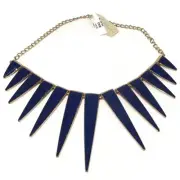 Vintage KJL Kenneth Jay Lane Enamel Cobalt Blue Fringe Necklace Gold Tone 20"