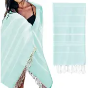Cotton Turkish Beach Towels Quick Dry Towel for Bathing Swimming Travel - Light Blue