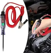1 PC 6V/12V/24V Auto Bidirectional Voltage Tester, Car Test Light Digital LED Circuit Tester with Extended Spring Wire, DC Inductive Test Pen (Red #No Clip)