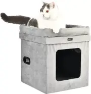 Amazon Basics Collapsible Cube Cat Bed, 15 x 15 x 17 Inches, Grey