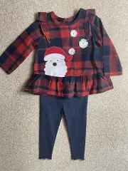 Mud Pie Tartan Santa Tunic and Leggings 9-12 months NWT