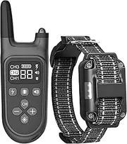Dog Bark Collar with Remote, 4 Training Mode, IPX7 Waterproof Bark Collar, Dog Shock Collar with Beep, Vibration, Safe Shock Modes for All Breeds, Shock Collar for Indoor, Garden and Courtyard