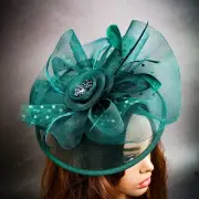 Green Feather Polka Dot Fascinator Hat for Tea Party Wedding Derby Races Hat