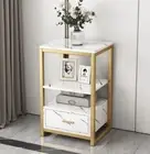 Synergy Luxury Marble Look Side Table Nightstand (White)