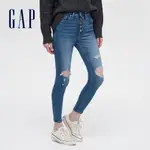 GAP 女裝 做舊高腰單排釦牛仔褲-藍色(619243)