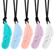 Sensory Chew Necklace Kids & Adults | 5-Pack Silicone Feather Necklaces Autism