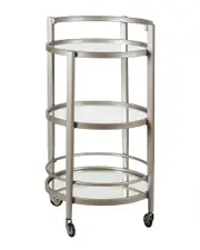 Abraham + Ivy Hause Round Satin Bar Cart With Mirrored Shelf