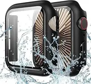 Waterproof Case for Apple Watch Series 10 Screen Protector 42mm, Tempered Glass Hard PC Bumper Face Cover Compatible with iWatch Accessories 42 mm, Black