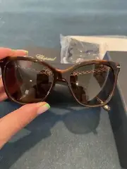 New 730. Chopard Brown & Dark Havana Cat-Eye Butterfly Shape Sunglasses