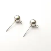 30 pair Stainless Steel Silver style 6mm Ball Earring Posts Loop Stud Findings