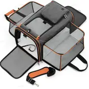 GGP Gray Orange Foldable Portable Pet Carrier Bag Large Capacity Travel Backpack For Cats And Small Dogs, Expandable Car Pet Bag, Handheld Pet Carrier For Outdoor Adventures