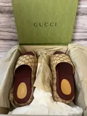 Gucci Angelina Supreme GG Logo Platform Slide Sandal Beige Women EU 37.5 US 7.5
