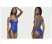 NWT VICTORIA'S SECRET Lace & Bow Crotchless Teddy Lingerie Blue