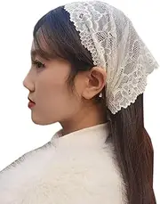 [YuRongsxt] Tulle Headband for Girls Lace Head Covering Chapel Cap Veil Floral Latin Mass Church Veil M26, Ivory, One Size