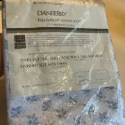 Vintage Sears Danberry Perma-Prest Muslin TWIN Size FLAT Sheet Blue/White NOS