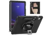 Samsung Galaxy TAB S9 /S9 FE/ S10 FE /S8 /S7 Hand Strap Case, With S-Pen Holder Rotating Kickstand Case Shockproof Cover (Black)