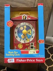 NEW Mattel 2019-Fisher Price-Music Box-Teaching Clock Kids Toys Vintage Inspired