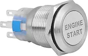 Haosie Push Button Starter Switch, 19mm 12V Car Engine Start Button Switch, Waterproof Push Start Button, for Cars (Silver)