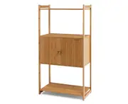 Costway Bamboo Bathroom Cabinet Freestanding Tall Storage Shelf Unit w/2 Doors & Shelves