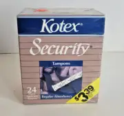 Vintage 1989 Kotex Security Regular Tampons 24 pack Plastic Applicator NOS