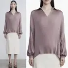 Lafayette 148 New York Blouson Sleeve Pleated Blouse Top Size XS NWT Mocha