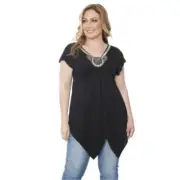 White Mark Universal PS1288-02-2XL Plus Size Grace Embellished Top-Tunic- Bla...